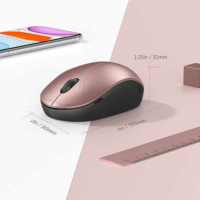 seenda Wireless Mouse, 2.4G Noiseless Mouse with USB Receiver Portable Computer Mice for PC, Tablet, Laptop, Notebook - Rose Gold&Black