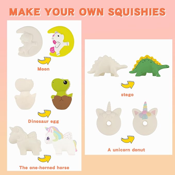 Anboor DIY Squishies Painting Kit Pack for Kids,5pcs Cute Animal Food Paintable Slow Rise Squishies Making Kit for Boy & Girl,Unicorn Squeeze Painting Kit Art Craft DIY Kit for Age 6+