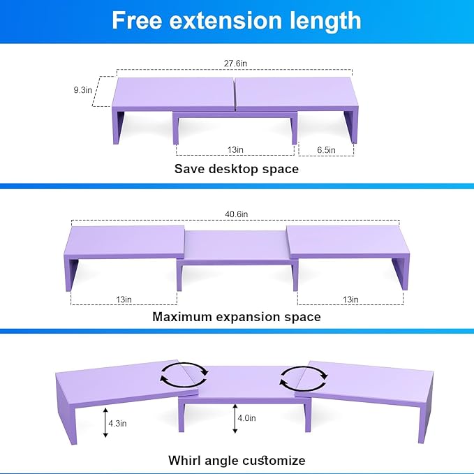 OUTIOE Dual Monitor Stand for Desk, Metal Monitor Riser, Purple Office Supplies Desk Accessories (Purple)