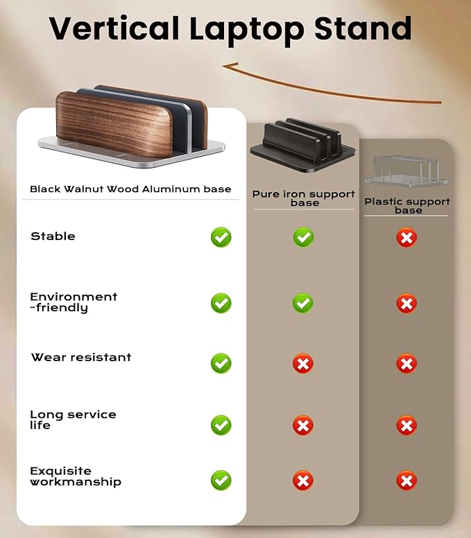 𝟮𝟬𝟮𝟲 𝗨𝗽𝗴𝗿𝗮𝗱𝗲𝗱 Vertical Laptop Stand, [Black Cedar Wood Dual-Slot], Desktop Aluminum Alloy MacBook Stand, Adjustable Base, for MacBook Pro/Air, (up to 17.3-inch gaming laptops), Silver