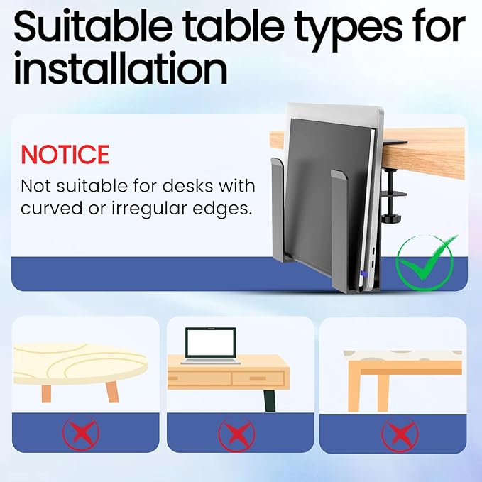 Desk Side Laptop Holder, Adjustable Desk Side Laptop Stand No Drill Desk Side Storage Organizer for Laptop, Folders, Magazine