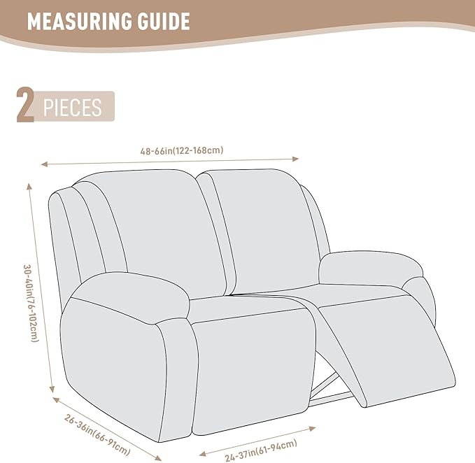 KinCam Recliner Covers, Stretch Reclining Chair Covers, Recliner Sofa Slipcovers Stripe Jacquard Recliner Couch Covers Furniture Protector Covers for Pet Kid (2 Seater, Vanilla)