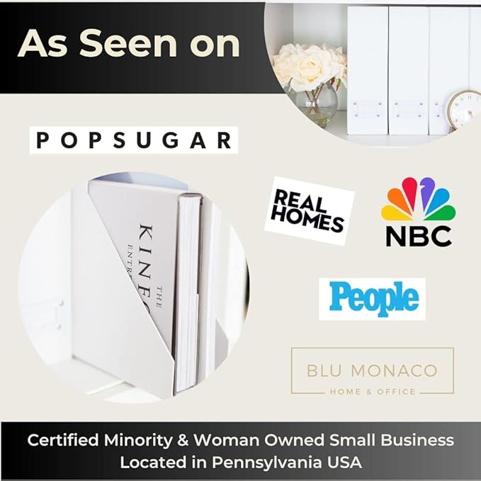 BLU MONACO Set of 6 Foldable White Magazine File Holders | Vertical Desk File Organizer Boxes With Leather Label Holders | Stylish Cardboard Magazine Storage for Shelves, Workspace and Home Office