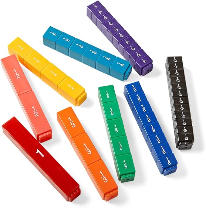 hand2mind Rainbow Fraction Tower Cubes, Fraction Equivalency, Math Blocks, Montessori Math Materials for Kids, Teacher Supplies for Math Classroom, Math Manipulatives 4th Grade (Set of 51)