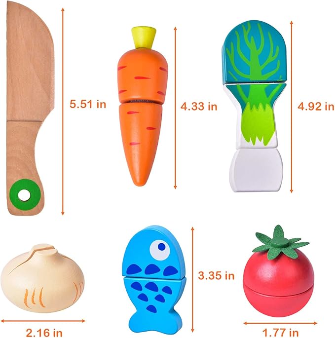 FUN LITTLE TOYS 12 Pcs Wooden Pretend Cutting Play Food Set for Kids Aged 3+, Early Education Toy for Toddlers, Veggie Slicers Playset, Toys Food and Vegetables with Storage Case