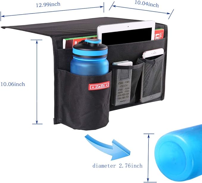 Bedside Storage Organizer - Table Cabinet Organizer Caddy for Remotes, Phone, Glasses (4 Pockets - Black)