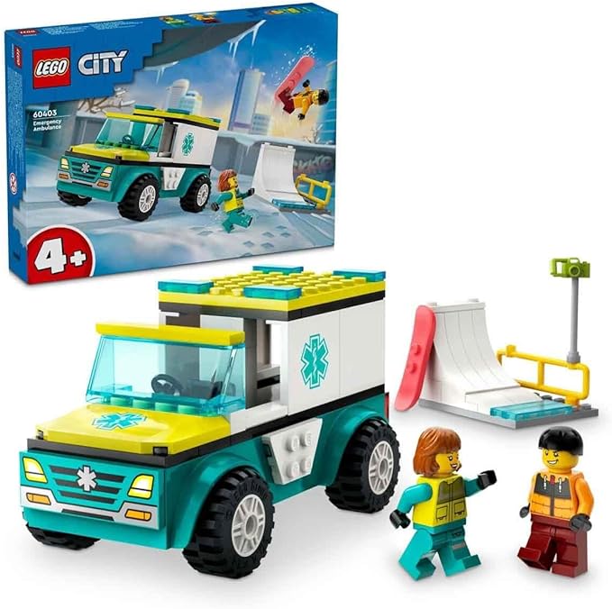 Lego 60403 City Ambulance and Snowboarder Toy Present, Blocks for Boys, Girls, Children, 4, 5, 6, Ambulance, Skateboarding, Skateboarding, Pretend Play