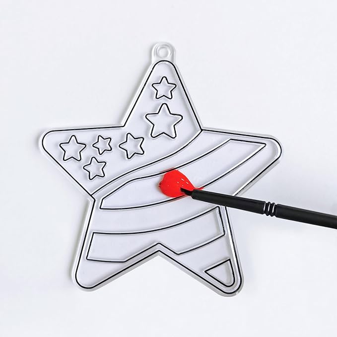 24 Sets Patriotic Suncatchers Ornaments Decorations DIY Window Paint Art Stickers Craft Kit American Star Heart Sun Catchers for Kids Classroom Patriotic 4th of July Activity Art Projects Party Favors