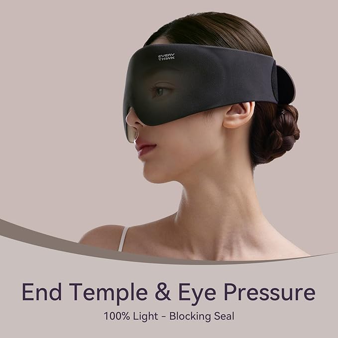 EVERY THINK Ultimate Comfort Sleep Mask for Side Sleepers - 3D Zero Pressure & 100% Light Blocking Eye Mask for Sleeping, Adjustable & Breathable for Women Men, Travel Essentials (Black)