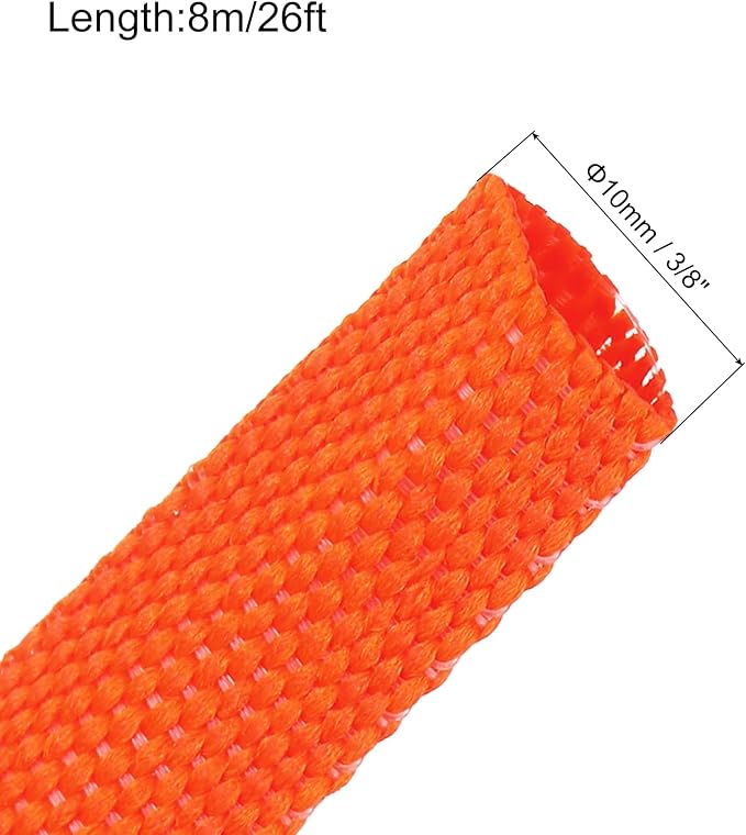 MECCANIXITY Braided Cable Sleeves Heat Shrinkable Fabric Sleeving, 3/8" 26ft Orange 2:1 Ratio Heat Shrinkable Cord Protector for Harness Cable, Network Cable Protection, Cable Management