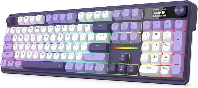Redragon K762 Wireless Gasket Gaming Keyboard w/Hype Screen & Knob, 104 Keys Mechanical Keyboard, Easy-Control 1.14’’ TFT Info Display, 5-Layer Noise Dampening, Round PBT Keycaps, Mint Mambo Switch