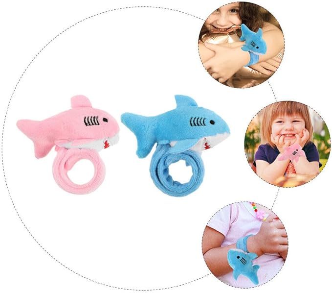 Abaodam 2pcs Shark Slap Bracelet Animal Slap Bracelets Plush Stuffed Animal Hugger Snap Wrist Band for Kids Birthday Party