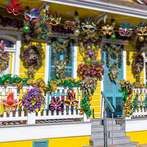 Blulu Mardi Gras Masks Paper Carnival Parade Faux Feather Face Masks Masquerade Party New Orleans Novelty Decorations Fantasy for Women Man Costume Party Favors