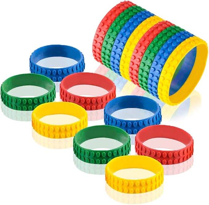 ArtCreativity 7.5 Inch Building Block Bracelets for Kids- 12 Pack- Colorful Stretchy Rubber Wristbands for Boys & Girls- Fun Birthday Party Favors for Children, Goodie Bag Fillers, Carnival Prize