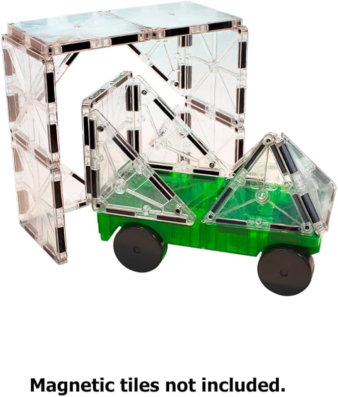 MAGNA-TILES Cars – Green & Yellow 2-Piece Magnetic Construction Set, The ORIGINAL Magnetic Building Brand