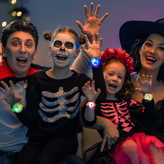 JoFAN 24 Pack Halloween LED Fidget Spinner Bracelets Light Up Toys for Kids Boys Girls Halloween Party Favors Halloween Treat Bags Gifts