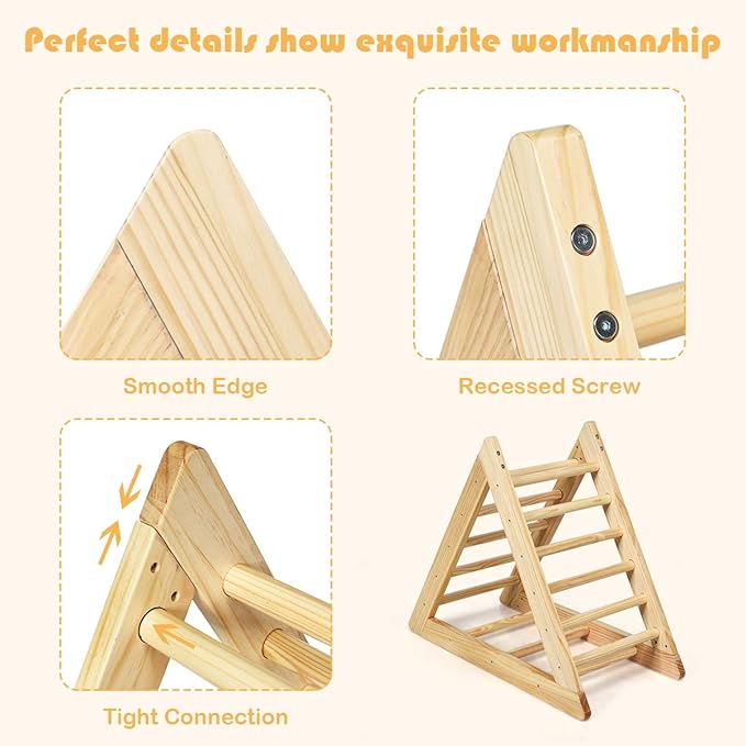 HONEY JOY Triangle Climber, Kids Wooden Climbing Triangle Ladder, 3 Different Climbing Ladders, Indoor Climbing Toys for Playground, Gym & Daycare, Gift for Boys Girls 3+ (Natural)