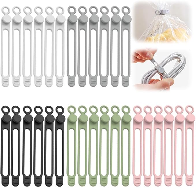 Data Cable Organizer, 2025 New Silicone Cable Ties Reusable Cable Management Organizer for Bundling and Fastening Cable Cords Wires (30)