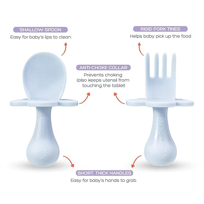 Grabease Baby Feeding Self Feeding Baby Utensils Baby Fork and Spoon, BPA-Free & Phthalate-Free for Baby & Toddler, 1 Set, Blue