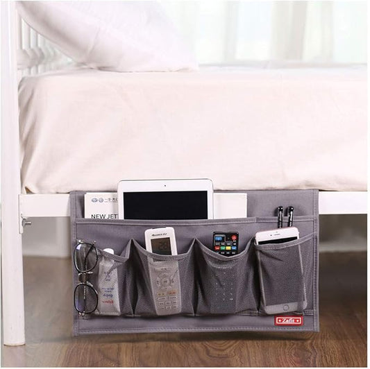 Bedside Storage Organizer - 6 Pockets, Table Cabinet Caddy for Remotes, Phone, Glasses (Grey)