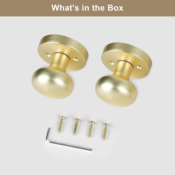 Dummy Door Knobs Interior, Gold/Brass Door Knobs, Vintage Non-Locking Inactive Door Handle for Closet and Bifold, 2 Pack