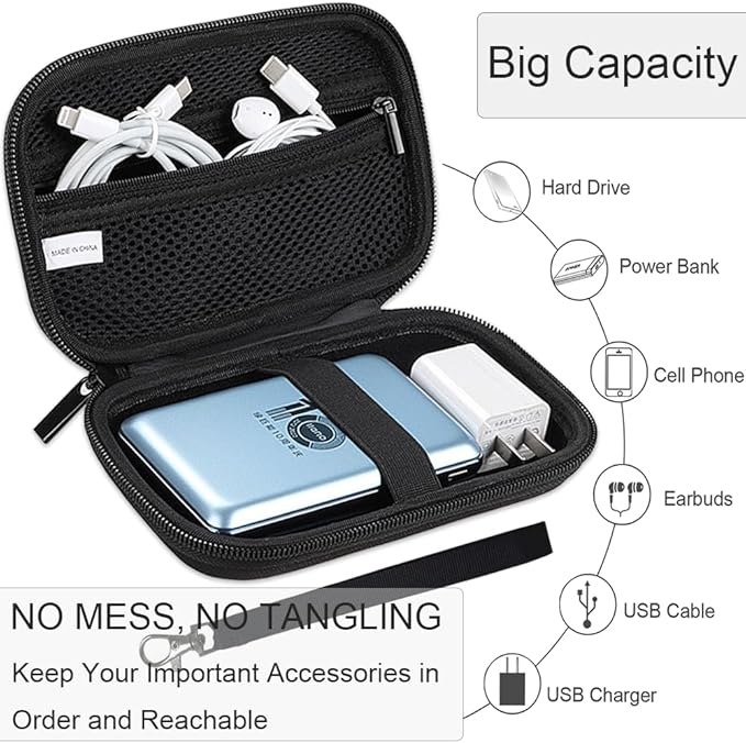 CAAORDKSO Hard Travel Electronic Organizer Case, Electronics Accessories Organizer Pouch Bag for External Hard Drive, Power Bank, Chargers, Cable, Cord, Mouse, Earphones Small Portable Accessories Bag