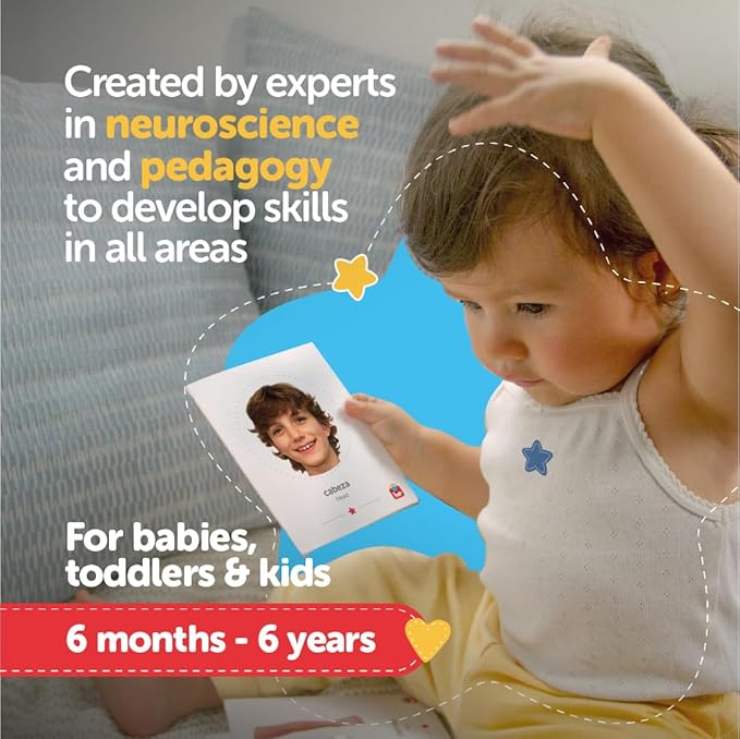 Tool-be Bilingual Flash Cards for Babies and Toddlers, with 35 Real Photos of Body Parts, Spanish-English Educational Toys, Sight Words Flash Cards, Ages 6 Months to 6 Years