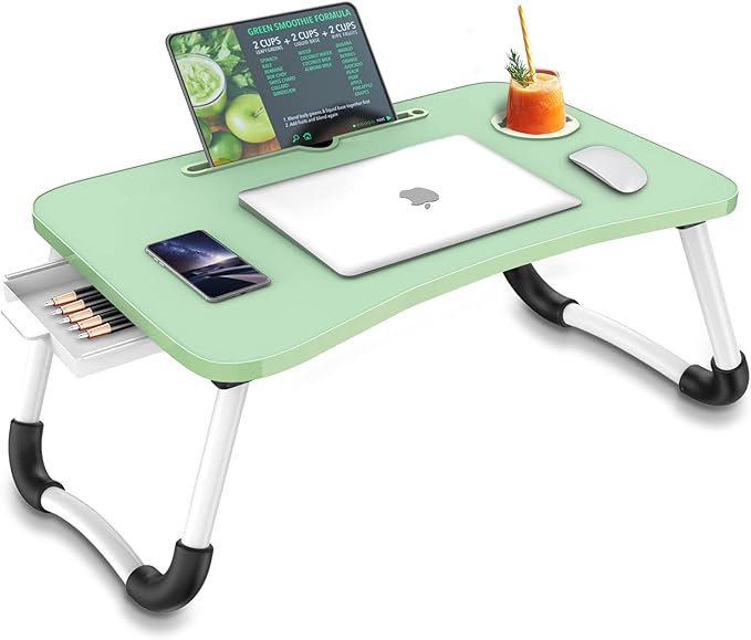 Zapuno Multi-Function Laptop Bed Table with Storage Drawer and Cup Holder, Lap Desk Stand Tray for Eating, Reading and Working