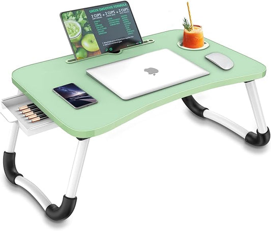 Zapuno Multi-Function Laptop Bed Table with Storage Drawer and Cup Holder, Lap Desk Stand Tray for Eating, Reading and Working