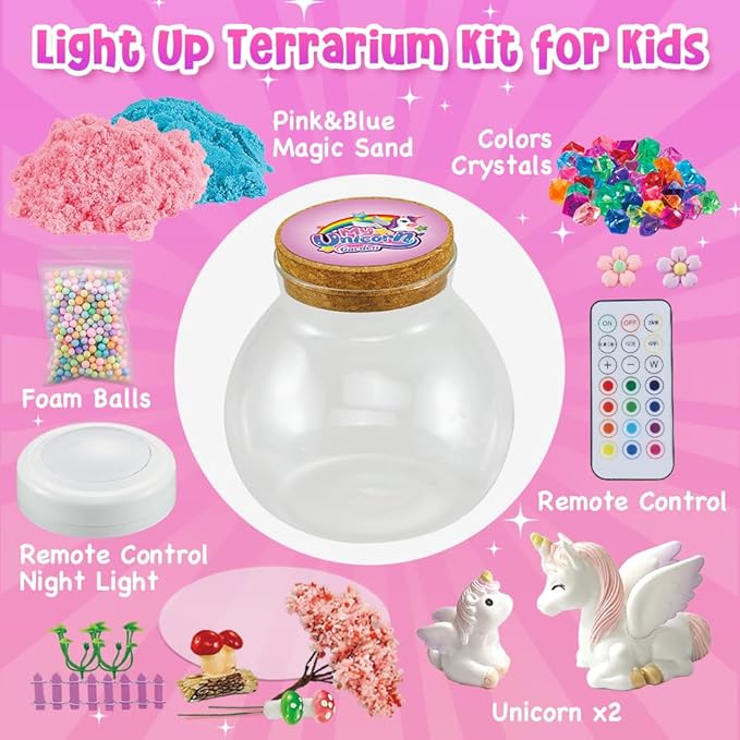 Kenllas Remote Arts and Crafts for Kids, DIY Thickened Glass Unicorn Toys for Girls LED Night Light Up Terrarium Kit Christmas Gifts Toys for Ages 4 5 6 7 8 9 10 11 12 13 Year Old Girls Birthday Gifts