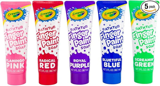 Crayola Bathtub Fingerpaint 5 Color Variety Pack, 3 Ounce Tubes (Bluetiful Blue, Screamin' Green, Radical Red, Flamingo Pink, Royal Purple) Color Your Bath Easily Washable Finger Paints