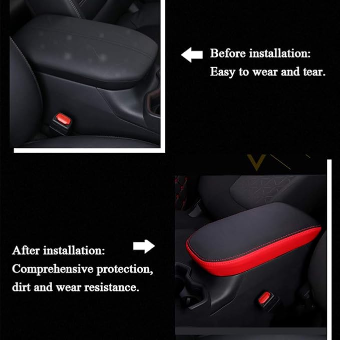 XITER Car Armrest Cover Saver, 1 Pc Center Console Pad Fit for Toyota RAV4 2019-2025, Central Console Armrest Box Protector Interior Accessories (Black skin and red skin)