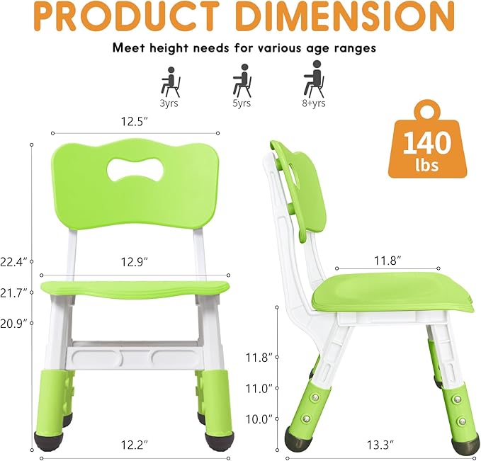Kid Chairs Indoor 3 Level Adjustable Suitable for Children Age 2-6. Toddler Chairs Maximum Load-Bearing 220LBS for Family Classroom and Nursery Kids Activity Chair Set