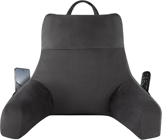 Back Pillow for Bed Sitting up, Reading Pillow for Sitting in Bed Adult, Back Support Pillow, Memory Foam Sit up Lounge Backrest Pillow with Arms for TV, Couch, Chair, Dorm, 18 Inch, Grey