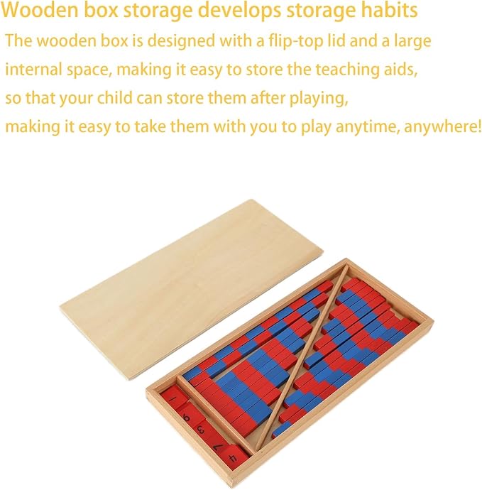 Jerliflyer Montessori Numerical Rods, Small Number Cuisenaire Rods,Wood Red Long Sticks Family Version Math Number Rods,Kid Education