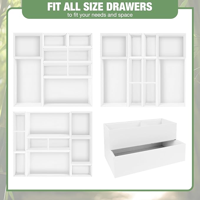 Bamboo Drawer Organizer Set, 8 PCS Multi-Use Wood Drawer Storage Boxes, Junk Drawer Organizer Divider Bins for Kitchen, Bathroom, Office Desk, Makeup, Jewelry, Utensils