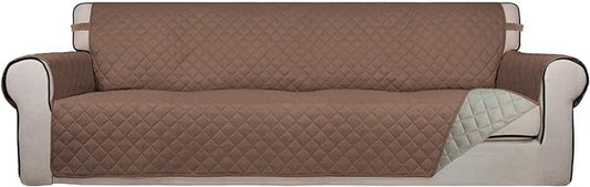 PureFit Reversible Quilted Sofa Cover, Water Resistant Slipcover Furniture Protector, Washable Couch Cover with Non Slip and Elastic Straps for Kids, Dogs, Pets (XX Large, Brown/Beige)