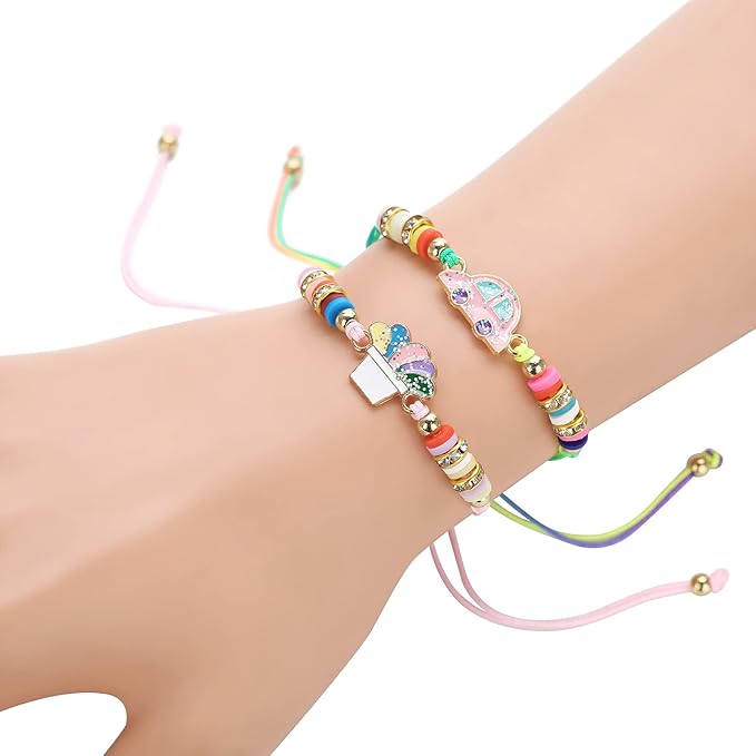 20 Pcs Colorful Unicorn Bracelet Girls Rainbow Unicorn Heart Beaded Bracelet Stretchy Costume Jewelry Set Party Favors Gifts Friendship Bracelets for Kids Little Girls