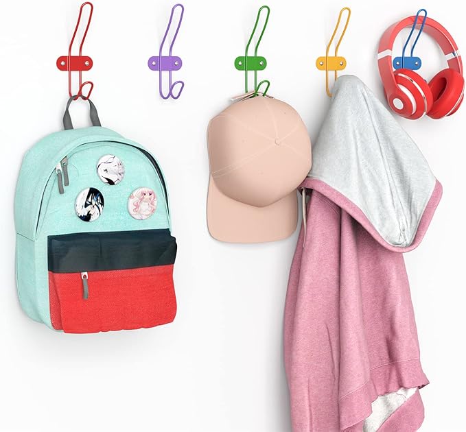 Kids Wall Coat Hooks for Girls and Boys for Jackets Hats Backpacks Robes and Towels - Children Colorful Wall Mounted Hanger Hooks for Nursery Bedroom and Bathroom - Set of 10