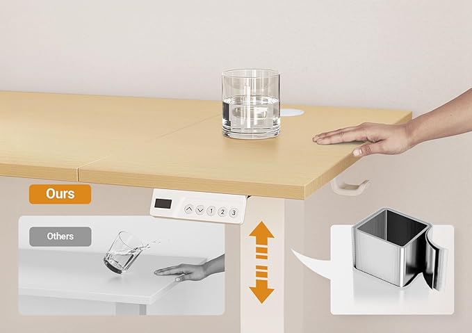 Seang Electric Height Adjustable Standing Desk, 48 x 24 Inch Sit-Stand Workstation with T-Style Frame, 3 Memory Height Options & Built-in Cable Management for Home Office, White Frame/Nature Top