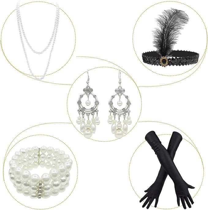 1920's Sequins Flapper Dress Children's Day Gift Party Halloween Costumes for Girls Accessories Set