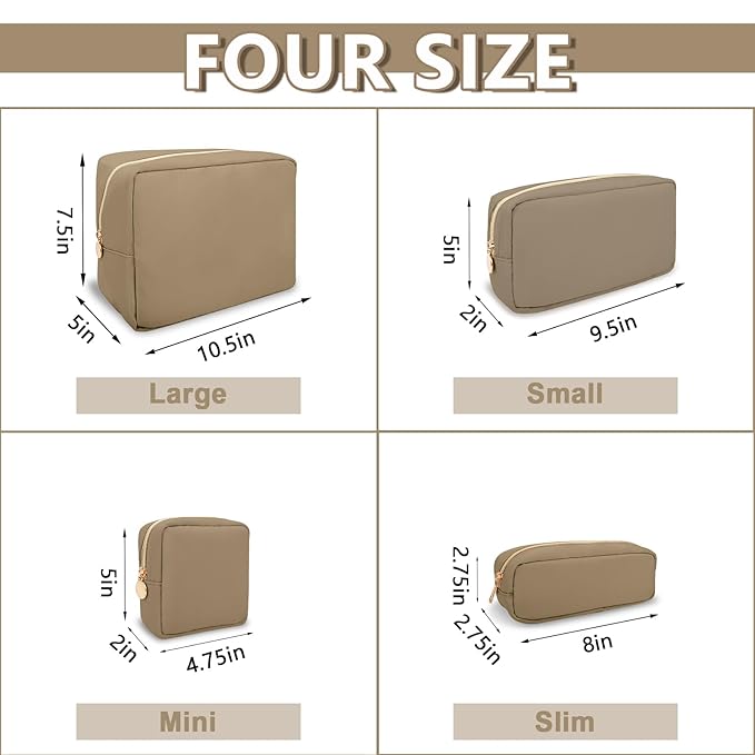 UIXIZQ Large Makeup Bag Pouch,Nylon Women Travel Toiletry Storage Bag Preppy Cosmetic Bag for Girls,Big Makeup Organizer Bag Cute Zipper Pouch Skincare Bag for Sport Work Gift(Large-Khaki)