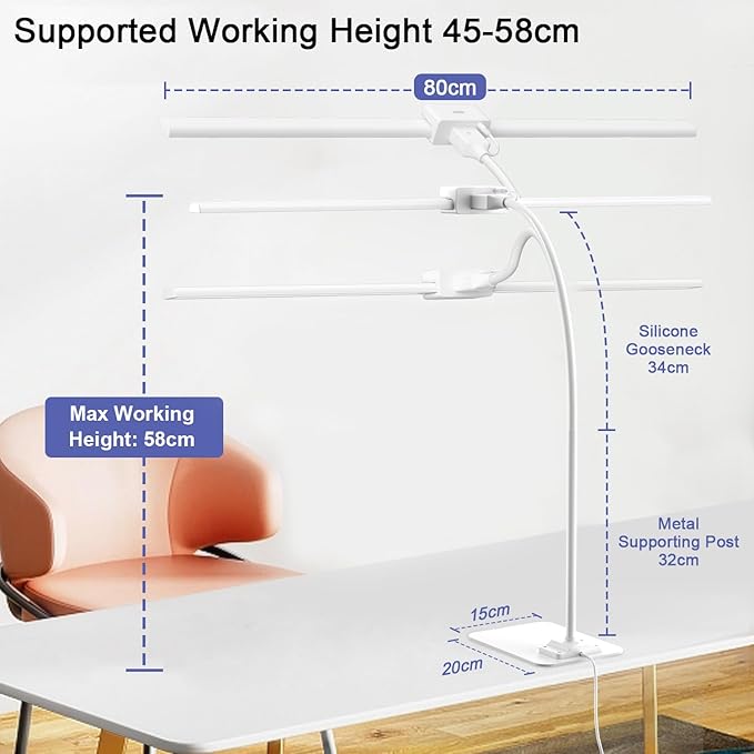 EppieBasic Led Desk Lamp,24W 31.5IN Architect Double Head Desk Lamps for Home Office,Dimmable & 6 Color Modes Extra Bright Modern Table lamp with Base,Overhead Computer Lighting for Workbench Monitor