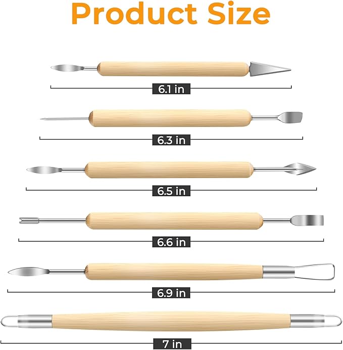 Jetmore 6 Pack Clay Tools Kit, Pottery Tools & Sculpting Tools, Polymer Modeling Clay Cutters Sculpture Set for Carving, Ceramics, Molding, DIY