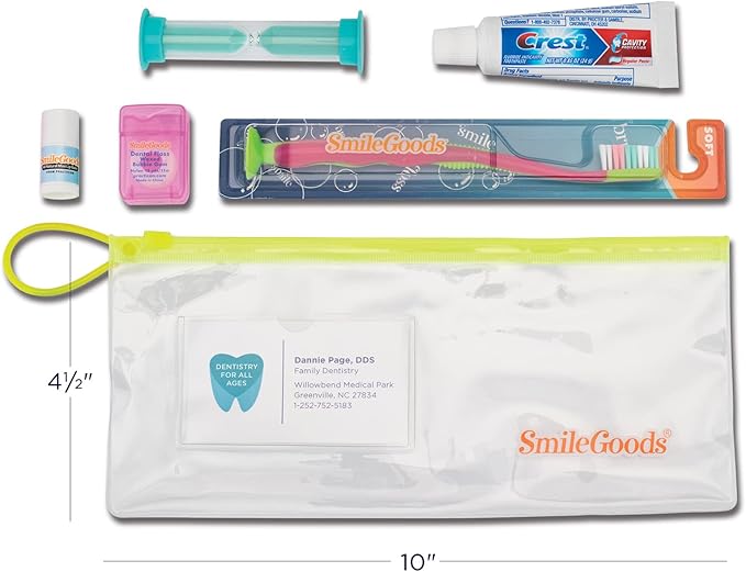 Practicon Child Deluxe Dental Care Kit, Travel Size Bundle w/Toothbrush, Crest Toothpaste, Floss, Lip Balm and Sand Timer, TSA Friendly Kids Oral Care Kit