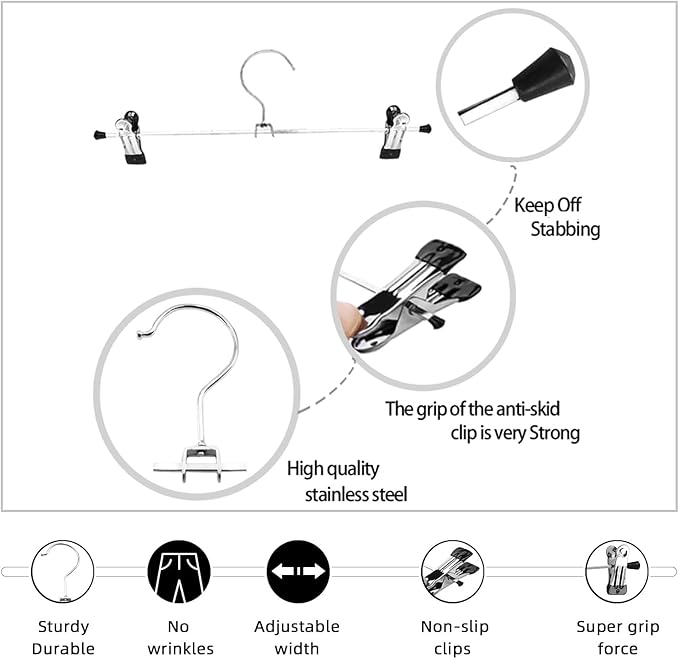 GoodtoU Skirt Hangers with Clips - Pants Hangers 36 Pack Metal Hangers for Pants Jeans Skirt Clip Hangers for Pants Heavy Duty