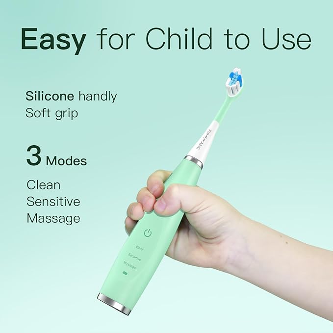 Kids Electric Toothbrushes Sonic Rechargeable Tooth Brush Gifts for Boys and Girls Smart Timer Power Toothbrush - Blue 3 4 5 6 7 8 9 10 11 12 (Mint)