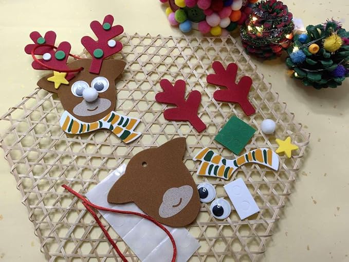 4E's Novelty Reindeer Christmas Ornament Craft for Kids (12 Pack) Updated Edition - Foam Bulk Arts and Crafts Kit for Kids Toddlers 4-8 DIY Craft Party Favor Activity Project