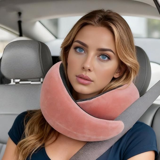 VITANECKART Snail Flexible Neck Pillow, Premium Memory Foam Travel Pillow, 360°Ergonomic Design, Asymmetrical Sides, Suitable for Flight, Car, Office, Washable Pillowcase (Pink)
