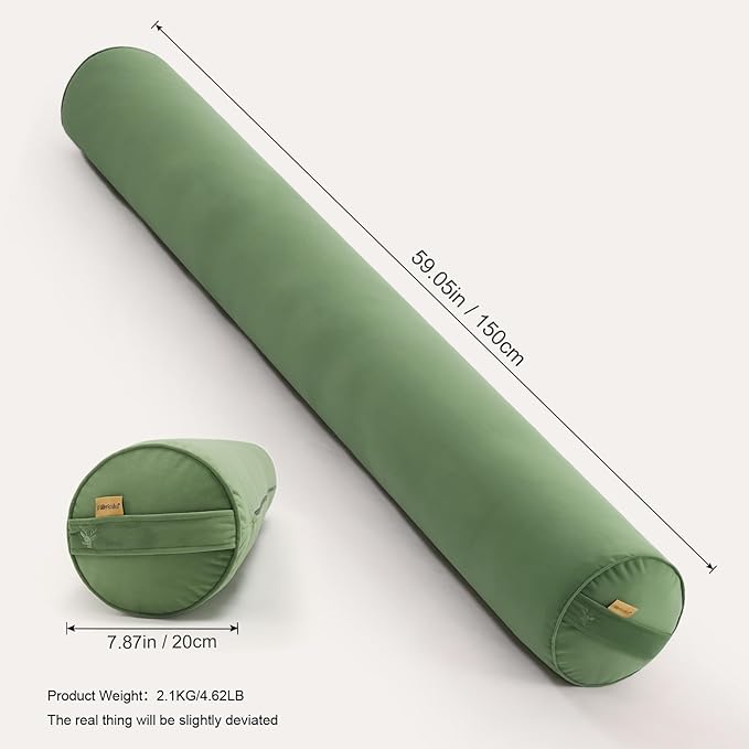 Bolster Pillow for Bed – Long Round Body Pillow for Adults, Cuddle Pillow for Sleeping, Full-Length Support,59 x 7.87 Inches,Olive Green